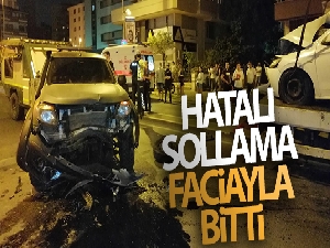 Hatalı sollama faciayla bitti; yolun karşısına geçen otomobil hurdaya döndü