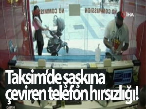 Taksim'de şaşkına çeviren telefon hırsızlığı kamerada