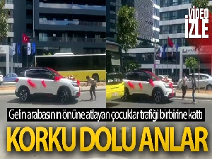 Ümraniye'de gelin arabasının önüne atlayan çocuklar trafiği birbirine kattı