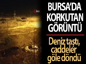 Bursa'da korkutan görüntü: Gemlik'te deniz taştı, caddeler göle döndü