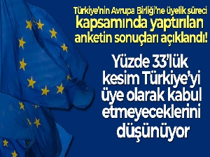 Vatandaşların yüzde 33'ü AB'nin Türkiye'yi üye olarak kabul etmeyeceğini düşünüyor
