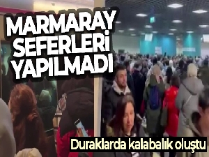 Marmaray'da seferler yapılamadı, duraklarda kalabalık oluştu