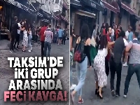 Taksim'de kadınlı ve erkekli kavga kamerada