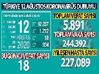 Türkiye'de son 24 saatte 1.212 kişiye Kovid-19 tanısı konuldu, 18 kişi hayatını kaybetti