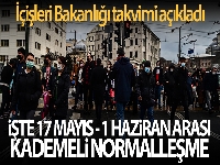 İçişleri Bakanlığı 17 Mayıs - 1 Haziran arası normalleşme takvimini açıkladı
