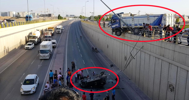 Facianın Eşiğinden Dönüldü! Kamyonla Çarpışan Araç Alt Geçite Düştü