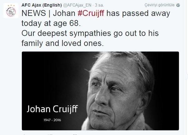 Dünya Futbolu Cruyff İçin Yasta