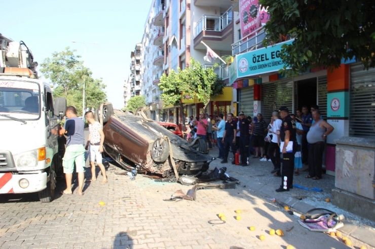 Aydın’da Bir Otomobil Takla Attı Ortalık Savaş Alanına Döndü