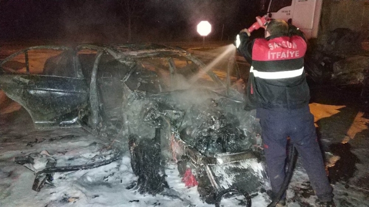 Samsun’da Tır İle Çarpışan Otomobil Yandı: 1 Yaralı