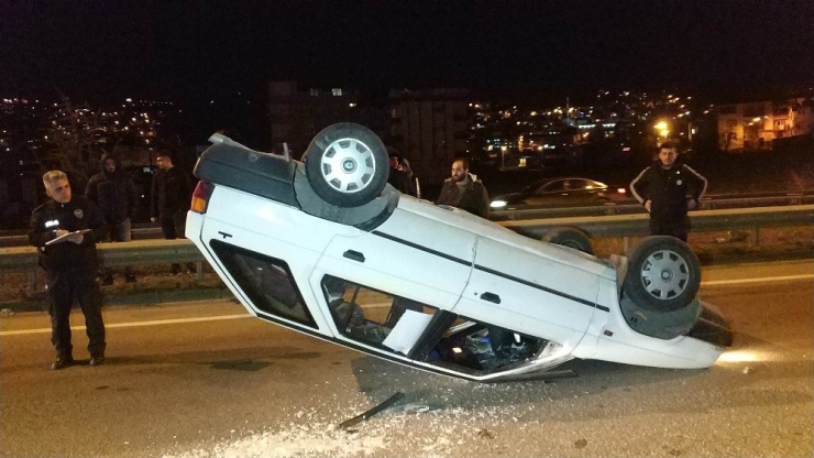 Samsun’da Takla Atan Otomobilin Sürücüsü Ölümden Döndü