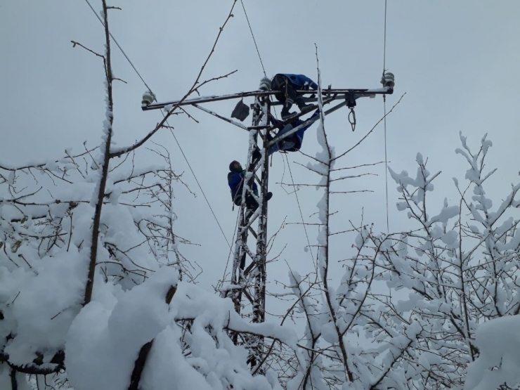 Köylüler Elektriksiz Kalmasın Diye Zorlu Kış Şartlarında Direklere Tırmandılar