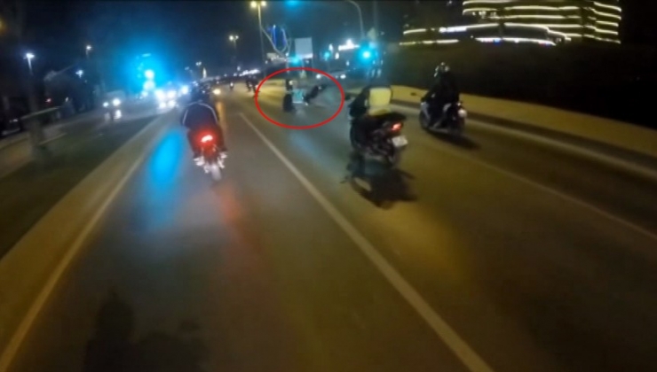 İstanbul’da Motosikletli Magandanın Tek Teker Kazası Kamerada