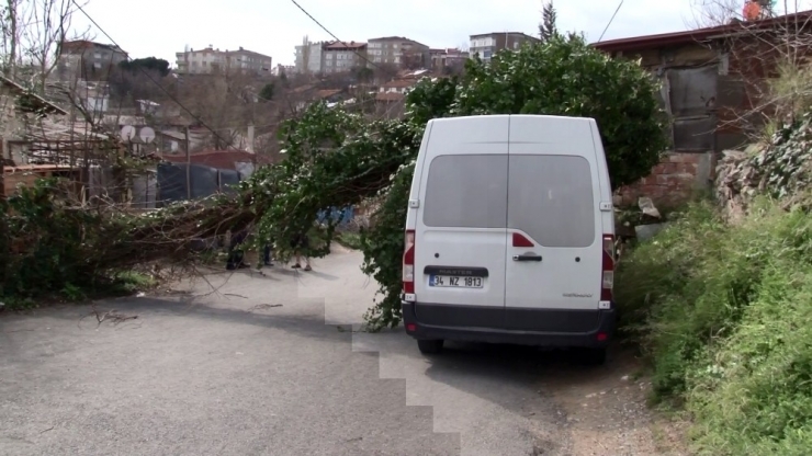Sultangazi’de Fırtına Elektrik Direğini Minibüsün Üzerine Devirdi
