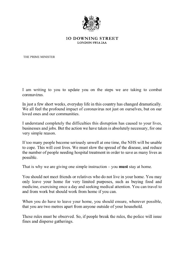 İngiltere Başbakanı Johnson’dan 30 Milyon Haneye Korona Mektubu