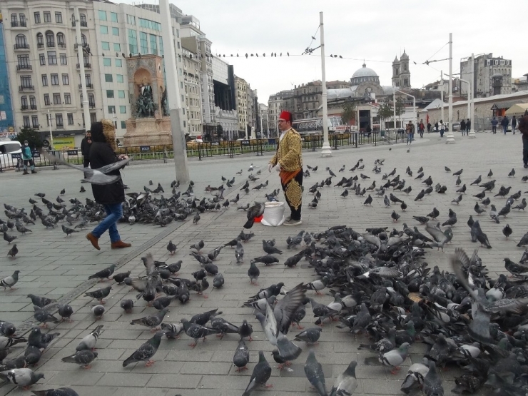 Taksim’de Aç Kalan Güvercinleri Beslediler