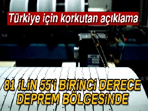 Türkiye'deki 81 ilin 55'i birinci derece deprem bölgesinde
