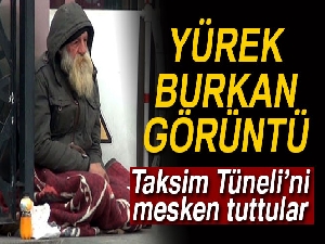 Evsizler soğuktan korunmak için Taksim Tüneli'ni mesken tuttu