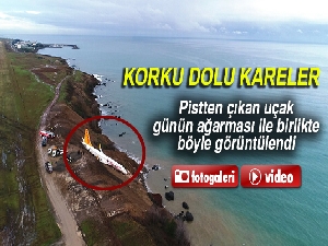 Trabzon'da pistten çıkan uçak günün ağarması ile birlikte havadan görüntülendi