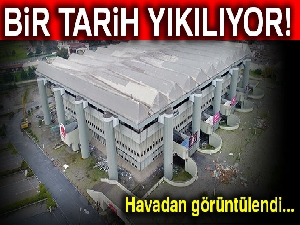 Abdi İpekçi Spor Salonu yıkım çalışması havadan görüntülendi