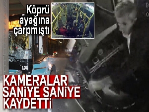 Mecidiyeköy'de köprünün ayağına çarpan otobüsün kaza anı kamerada
