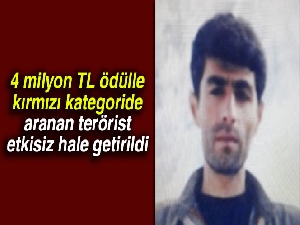 4 milyon TL ödülle kırmızı kategoride aranan terörist etkisiz hale getirildi