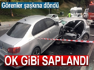 Karşı şeritten gelen araca ok gibi saplandı