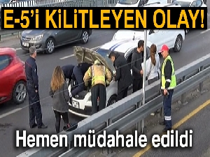 E-5'te otomobil motoruna giren kediyi itfaiye kurtardı