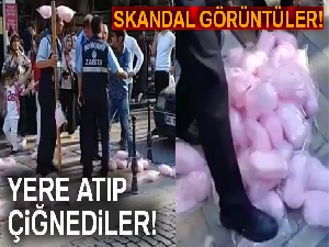 Zabıta, el koyduğu pamuk şekerleri çiğneyerek imha etti