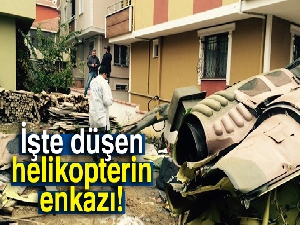 İşte düşen helikopterin enkazı