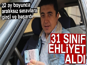 Çocuklukta hayalini kurdu, 31 sınıf ehliyet aldı