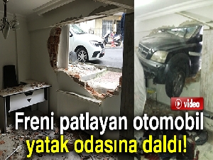 Şişli'de freni patlayan otomobil yatak odasına daldı