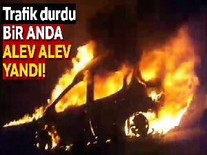 TEM otoyolunda seyir halindeki otomobil alev alev yandı