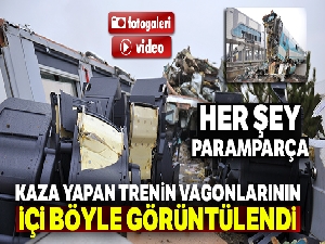 Kaza yapan trenin vagonlarının içi böyle görüntülendi
