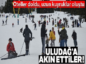 Hafta sonu Uludağ'a akın ettiler, uzun kuyruklar oluşturdular