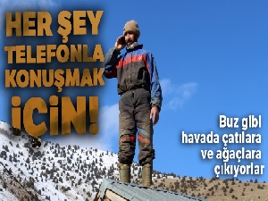 Telefonla konuşmak için buz gibi havada çatılara ve ağaçlara çıkıyorlar