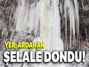 Ardahan'da soğuk hava nedeniyle şelale dondu