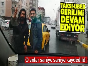 Taksiciler UBER aracının önünü kesti
