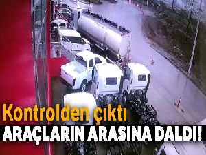 Kontrolden çıkan tanker oto galeri önündeki araçların arasına daldı