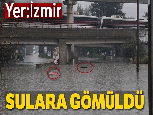 İzmir'de yoğun yağış aracı suya gömdü