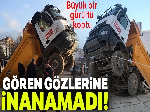 Beton zemin çöktü, kamyon içine düştü