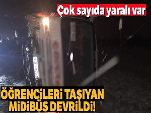 Denizli'de öğrencileri taşıyan midibüs devrildi: 13 yaralı