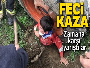 Traktörün tekerinde sıkışan çocuğu AKS ekipleri kurtardı