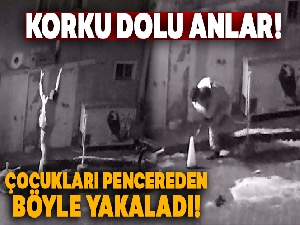 Çocukların yanan evden kurtarılışı güvenlik kamerasına yansıdı