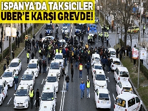 Madrid'de taksicilerden Uber protestosu