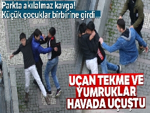 Çocukların uçan tekmeli ve yumruklu kavgası