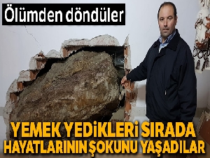 Dağdan kopan dev kaya parçası evin içinde girdi