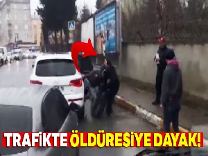Sancaktepe'de trafikte magandaların şahsı tekme tokat dövme anları kamerada