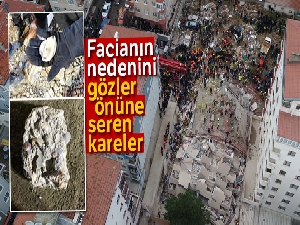 Çöken binanın enkazından çıkan deniz kabukları görüntülendi