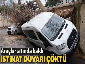 Beykoz'da istinat duvarı çöktü araçlar altında kaldı