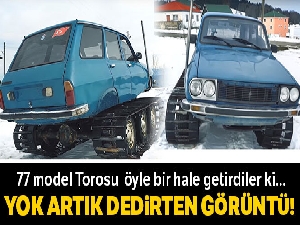 Trabzon'da 2 oto ustası 77 model Torosu paletli kar aracına dönüştürdü